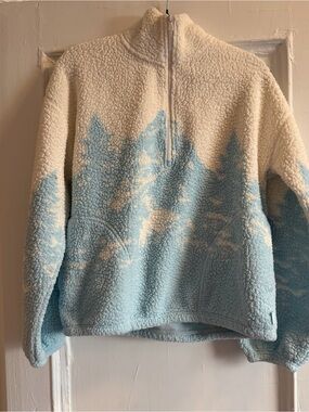 Gilly Hicks Half-Zip Sherpa Pullover Sweater - Cream & Light Blue